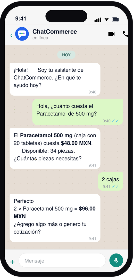 Interfaz de WhatsApp con ChatCommerce: consulta de precio